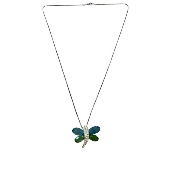 Sterling Silver AU 925 BIG Swarovski® Element green blue Butterfly Necklace - Picture 6 of 9